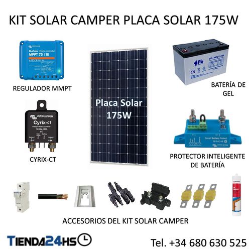 Kit solar camper placa monocristalina 175W + batería 12V