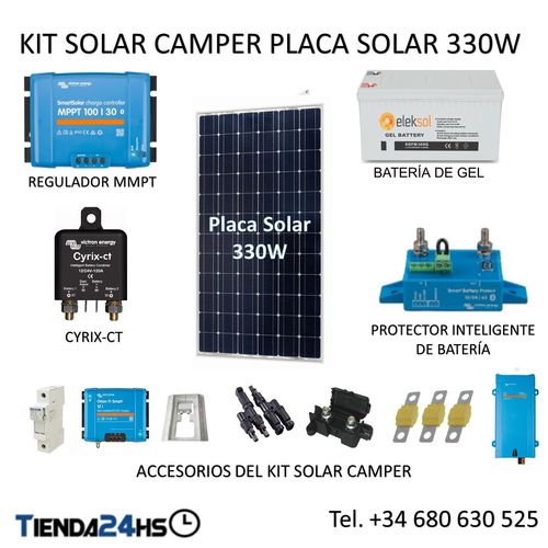 Solar kit camper monocrystalline panel 330W + battery 12V